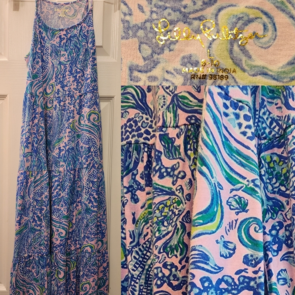 Lilly Pulitzer Harleigh Maxi Girls DRESS • Lilac Rose We Mermaid It • Large 8-10